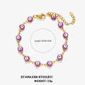 Purple enamel evil eye bracelet in gold-plated stainless steel with adjustable chain - Purple