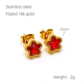 Pendientes de estrella roja hechos de circonita y acero inoxidable bañado en oro - Zircón Rojo