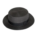 Classic black straw boater hat with matching grosgrain ribbon and flat top style - M (56-58cm) / Black (Flat Top Square Band)