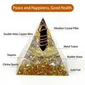 Piramide orgonite con ossidiana, loto di rame, pietre di citrino e foglia d'oro puro - No.9-Colonna di Ossidiana + Citrino (Pace)