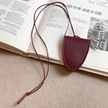 Minimalist burgundy leather eyeglass holder necklace with matching lanyard and fine stitching - Wine Red Leather Clochette Necklace (5#)
