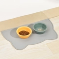 Gray cat-ear shaped silicone pet feeding mat with waterproof non-slip raised edges - Cat Head Shape Mat / Gray