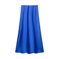 Detailed view of royal blue satin midi skirt with smooth glossy texture and elegant drape - Sapphire Blue