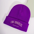 Donkerpaarse gebreide muts met LOS ANGELES VINTAGE MADE borduursel voor winter - Eén maat / Paars