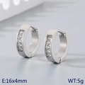 Boucles d'oreilles créoles en acier inoxydable argenté avec zircons clairs, 16x4mm - Style 3 Couleur Acier (KE118289-TGD)