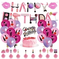 Cosmetic theme birthday party decorations with lipstick balloons and cake toppers - Lipstick Banner Balloon Set