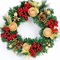Christmas candle holder wreath with red berries, pine cones and gold ribbon bows - 30cm Red Berry Candle Holder