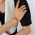 Luxury jewelry set with colorful zircon necklace, bracelet, and gold rings on model - 19cm Bracelet Extension / Multicolor
