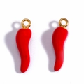 Detailed view of two red chili pepper pendants with gold loops for DIY jewelry making - 3D Red Chili