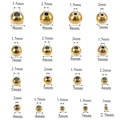 Size chart showing various diameters and hole sizes of golden stainless steel beads - 3*1.5mm / Gold Round Bead