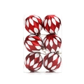 6-piece set of red Christmas balls with white glitter petals and ribbed design - Red Petal Ribbed Style(CJ195)