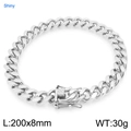 Bracciale a catena cubana argento lucido largo 8mm, lungo 200mm con chiusura sicura - 8mm Colore Acciaio