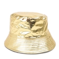 Fashionable shiny gold metallic leather bucket hat with quilted brim and sun protection - One Size / Gold