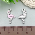 Pink flamingo alloy charms with silver finish for DIY jewelry and keychains - 1Pc Pink Flamingo