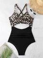 Maillot de bain une pièce imprimé léopard avec découpe et accessoires de vacances - S / Haut Et Bas / Léopard+Noir