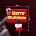 Red Merry Christmas cake topper ornament with cane decor, size 3.9cm x 4.6cm - Soft Rubber Holding Sign