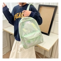 Dettaglio dello zaino olografico verde laser con palla di peluche e tasche con zip - Verde