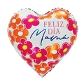 White heart-shaped foil balloon with colorful flowers and FELIZ DÍA Mamá text - 18 Inch White Pink Orange Floral Heart Happy Mother's Day (TX107)