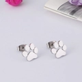 Silver stainless steel paw print stud earrings for women with cute animal motif - Silver Earrings