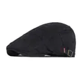 Retro black cotton ivy cap with distressed grid stitching and fashion woven label - Adjustable / Black