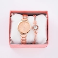 Elegant rose gold watch and bracelet gift set with Roman numerals in a pink box - Rose Gold Watch Luxury Rhinestone Bracelet Set (Pink Box)