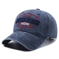 Navy blue washed denim baseball cap with New York 1985 3D embroidery and vintage finish - Adjustable / Navy Blue