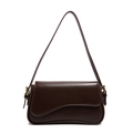 Dark brown underarm shoulder bag in smooth leather with irregular flap and gold hardware - Brown