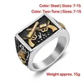 Anello punk da uomo in acciaio inossidabile con pistole in rilievo e teschi dorati - US 7 / Oro Bicolore Lucido (10202)