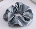 Blue-gray satin hair scrunchie with silk texture and elegant pleats for hair styling - Solid Satin Scrunchie - Haze Blue