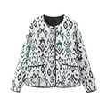 Chaqueta de algodón acolchada étnica vintage con estampado floral, bolsillos y botones - XS / Estampado Floral Blanco
