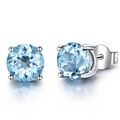 Boucles d'oreilles puces en argent S925 avec zircons ronds bleu clair étincelants - 7mm / Bleu Ciel