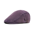 Vintage purple washed cotton flat cap with adjustable metal side buckle and denim texture - Adjustable / Purple