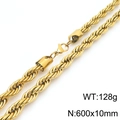 10mm thick golden twisted rope chain necklace for men with lobster clasp and shiny finish - Gold Color Necklace (KN295245-Z) / 600x10mm