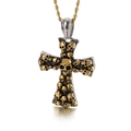Colgante de cruz gótica con calaveras doradas y cadena de acero para hombre - Dorado