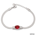 Bracciale a catena serpente in acciaio inossidabile con pietra ovale rossa al centro - Rosso Argento (SBP060)
