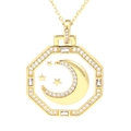 Octagon moon and star pendant necklace in gold finish with micro-inlaid zircon stones - White