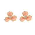 Pink orange enamel flower stud earrings with gold plating and zircon stone centers - Pink