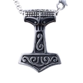 Collana con ciondolo martello di Thor vichingo in argento vintage con motivi incisi - Colore Acciaio Con Catena (B0606)