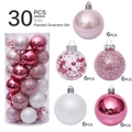 30pcs 6cm Christmas ball ornaments set in pink and white assorted decorative finishes - 6cm Pink Transparent Barrel Balls (30pcs)