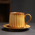 Japanese retro ceramic coffee cup and saucer with brown reactive glaze and ribbed texture - 246-a Colorful Striped Mug + Saucer (brown) 320ml / Universal