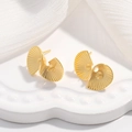 Elegant S925 sterling silver shell earrings with spiral texture on white tray - Style A / 1 Pair / Gold