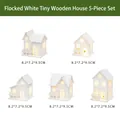 5-piece set of white flocked wooden LED Christmas houses with warm glowing lights - 5 Flocked White Wooden Houses Set
