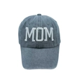Blue-grey washed cotton baseball cap with white 3D MOM embroidery in vintage style - Adjustable / Blue Grey-MOM Embroidery (2)