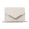 Retro white PU leather crossbody bag with silver V-chain hardware and elegant square shape - White