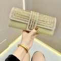 Elegant gold rhinestone evening clutch bag with geometric crystal patterns for weddings - Gold