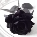 Single stem artificial black rose with velvet texture for home and wedding decor - 7cm / Elsa Rose-All Black