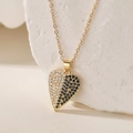 Elegant 18K gold plated heart necklace with black and white pavé cubic zirconia - Black & White (Diagonal Split)