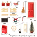 Miniatur-Weihnachtstür-Set aus Holz mit Puppenhaus-Zubehör und roter Dekotür - 17-teiliges Weihnachts-Set