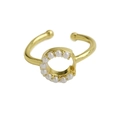 Close-up of 18k gold brass open ring with a circular cluster of tiny white pearls - Letter C / Gold