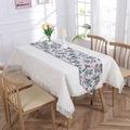 European Christmas table runner with floral patterns and elegant decorative tassels - Style K (180x33cm)